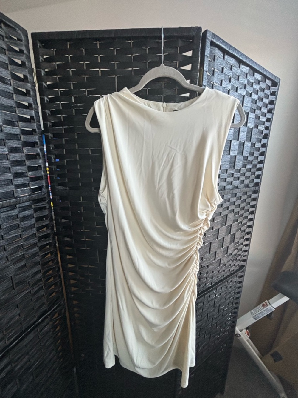Zara Cream Sleeveless Ruched Midi Dress